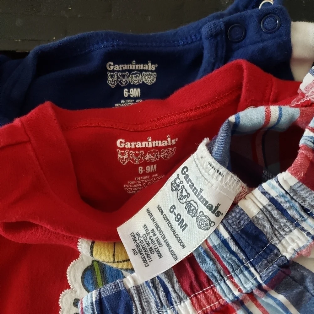 Bundle of 3 Pieces Garanimals Baby Boy 6-9 Months Red Blue Bodysuit Shorts Plaid
